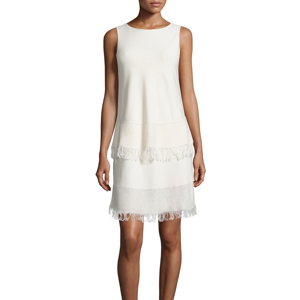 Theory Cream Jurinzi Reverie Linen Sleeveless Fringe Dress Size Medium H036710R.